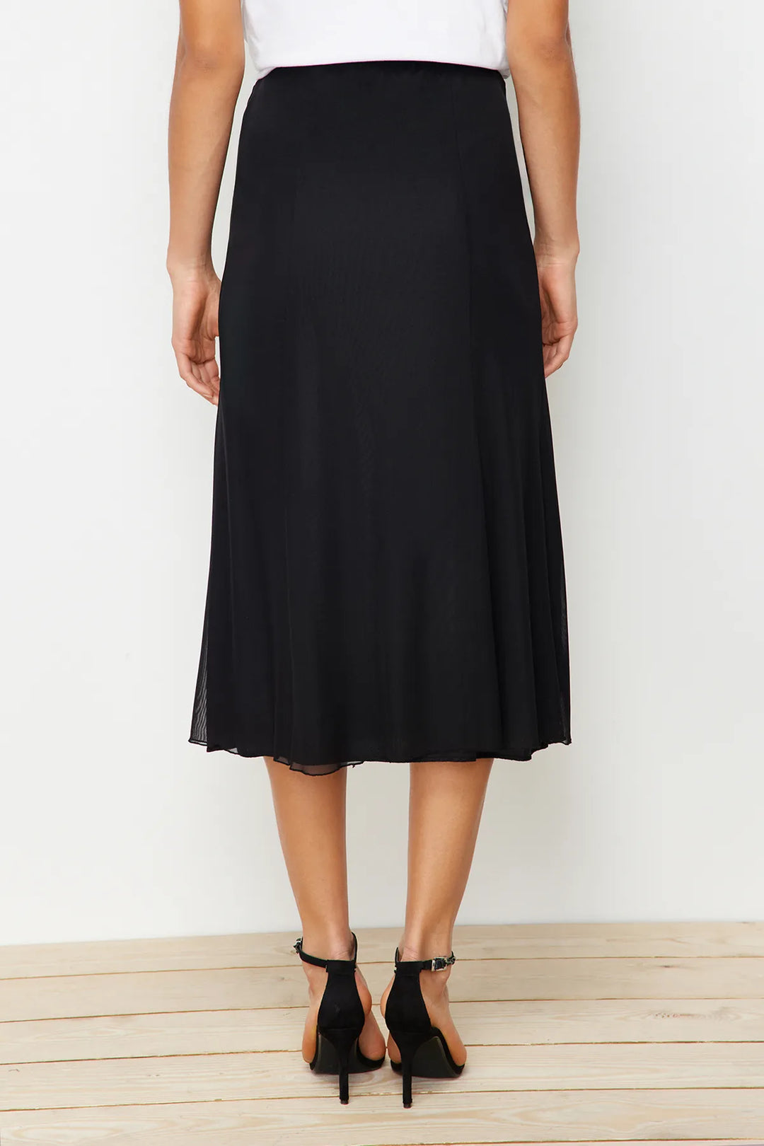 Black Lined Tulle Maxi Knitted Skirt