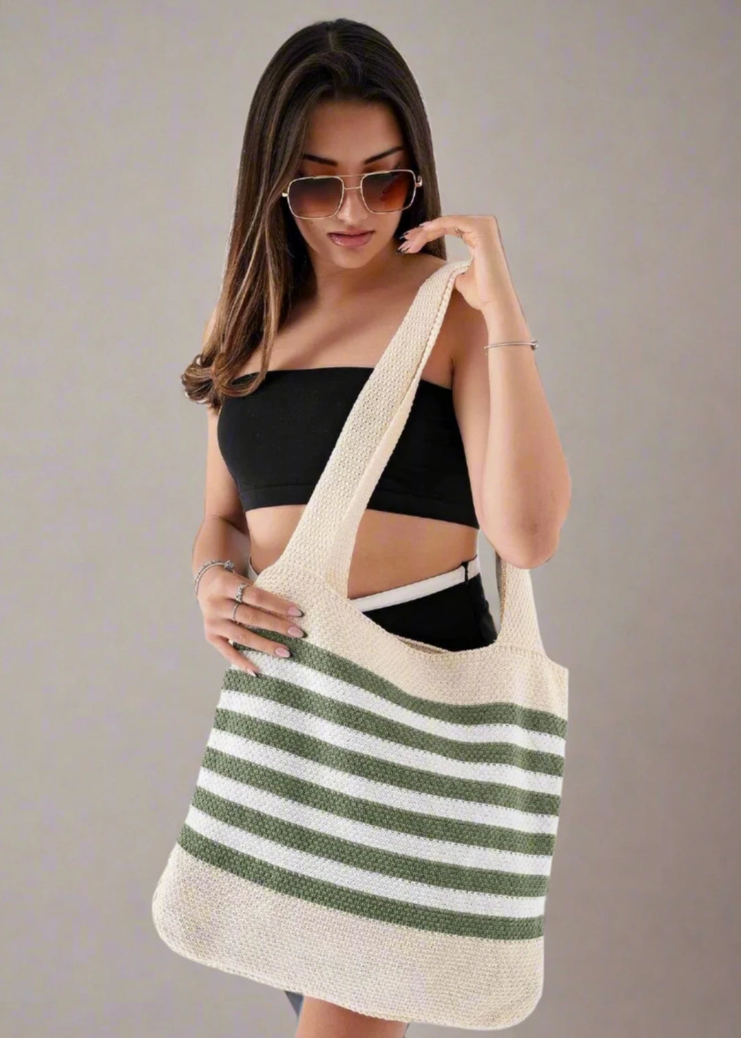 Pique Knitted Knitwear Shopper Strap Hand & Shoulder Casual and Beach Bag