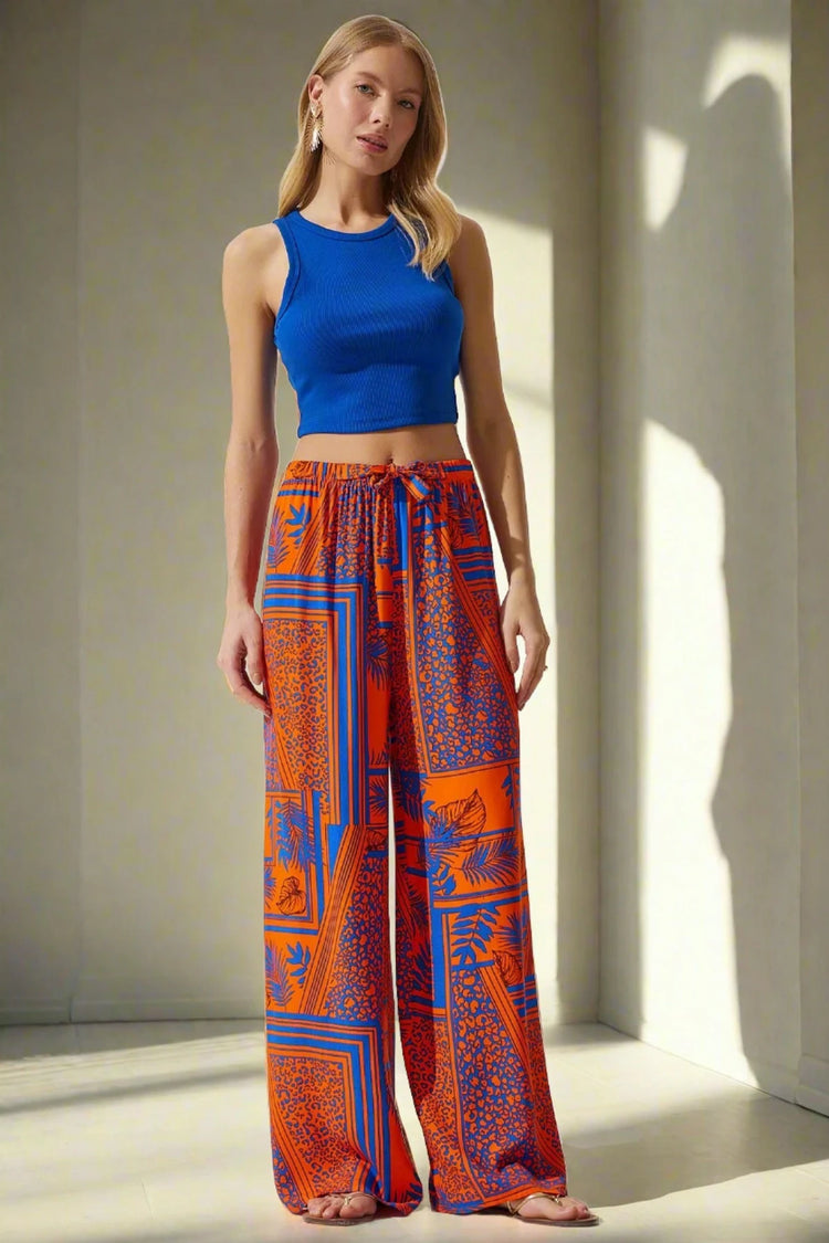 Patterned Loose Fit  Viscose Palazzo Trousers