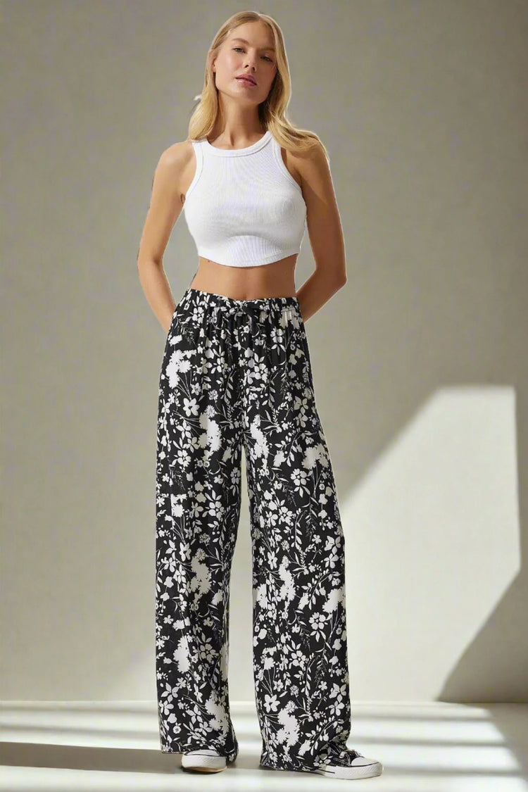 Patterned Loose Fit  Viscose Palazzo Trousers