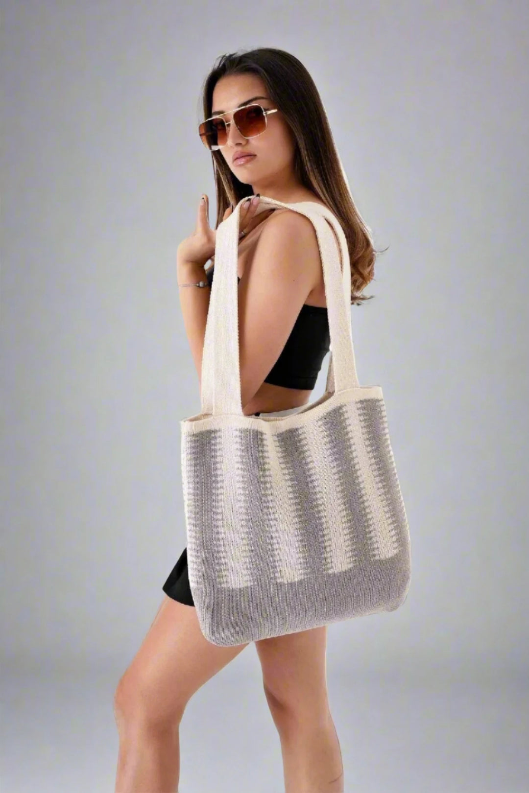 Ethnic Bohemian Knitwear Knitted Shopper Casual Hand & Shoulder Bag with Strap