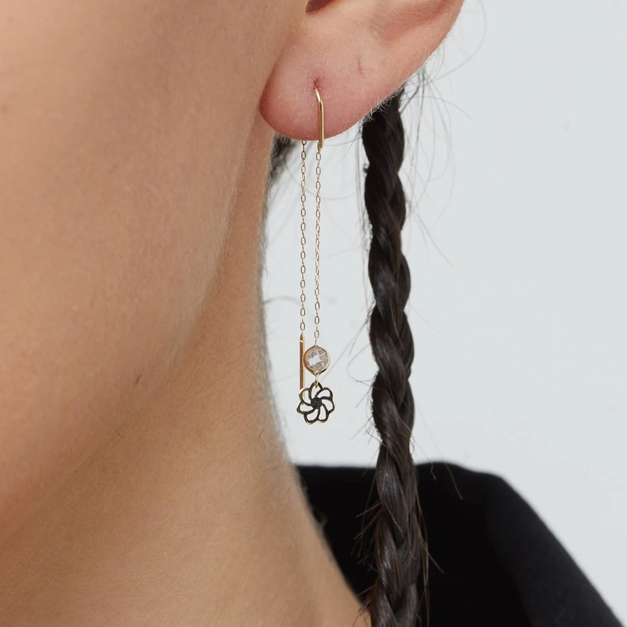 14 Carat Gold Stone Flower Design Earrings - absku54