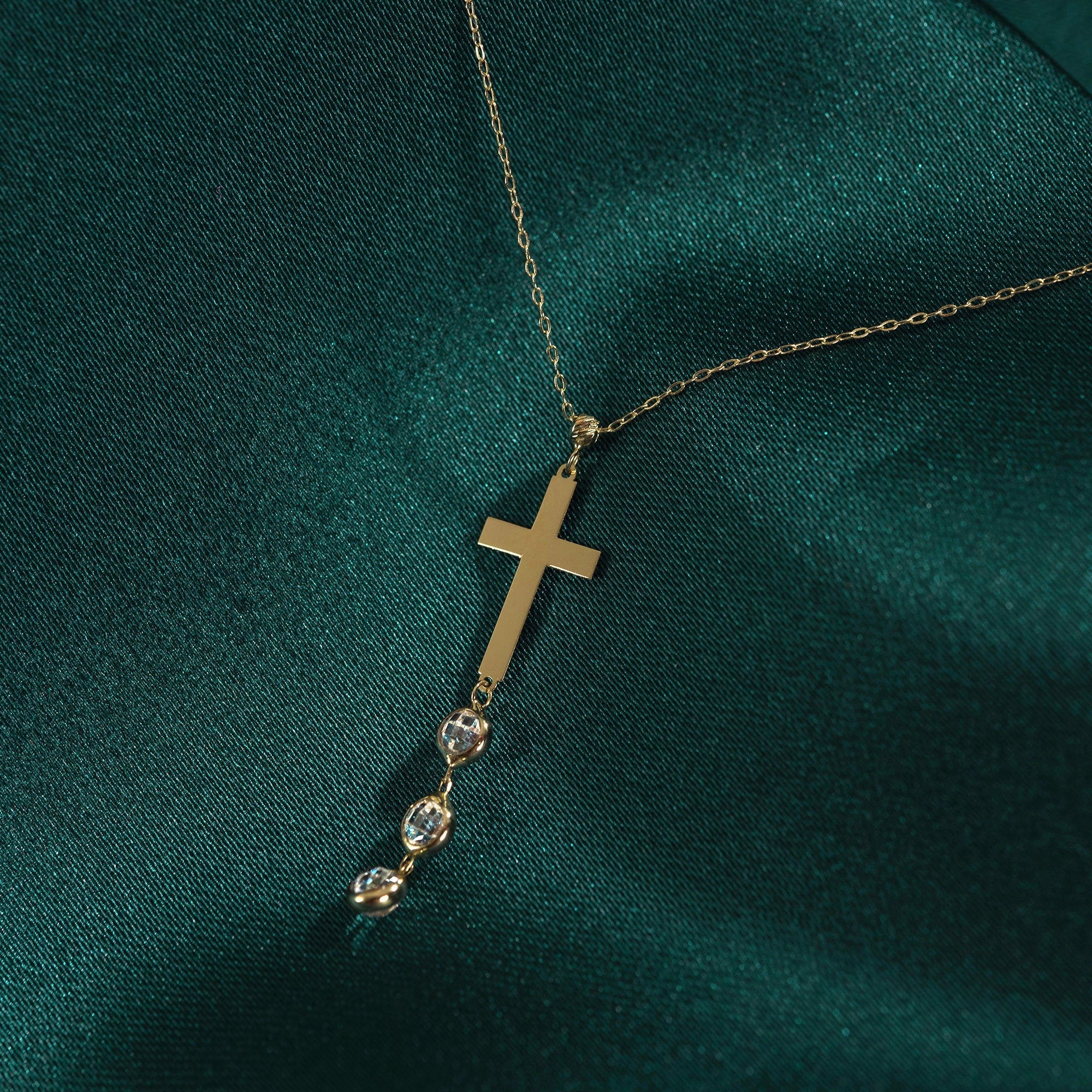 14 Carat Stone Cross Gold Necklace- hctkol96