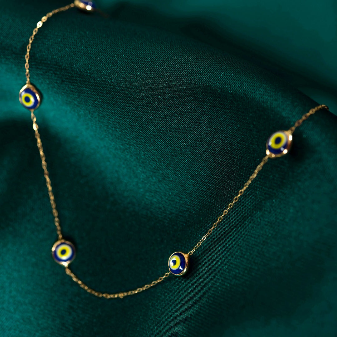 14 Carat Gold Evil Eye Bead Necklace - bsnzrkol195