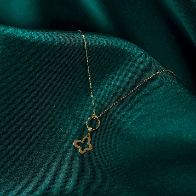 14K Ring Butterfly Gold Necklace- hlkklbkol87