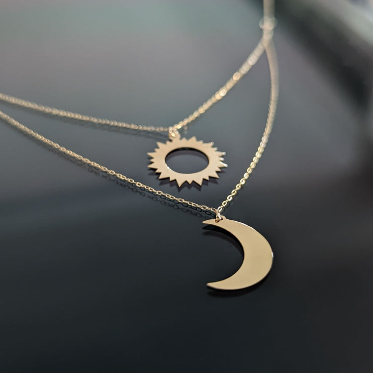 14k Moon and Sun Necklace - mngnskol110