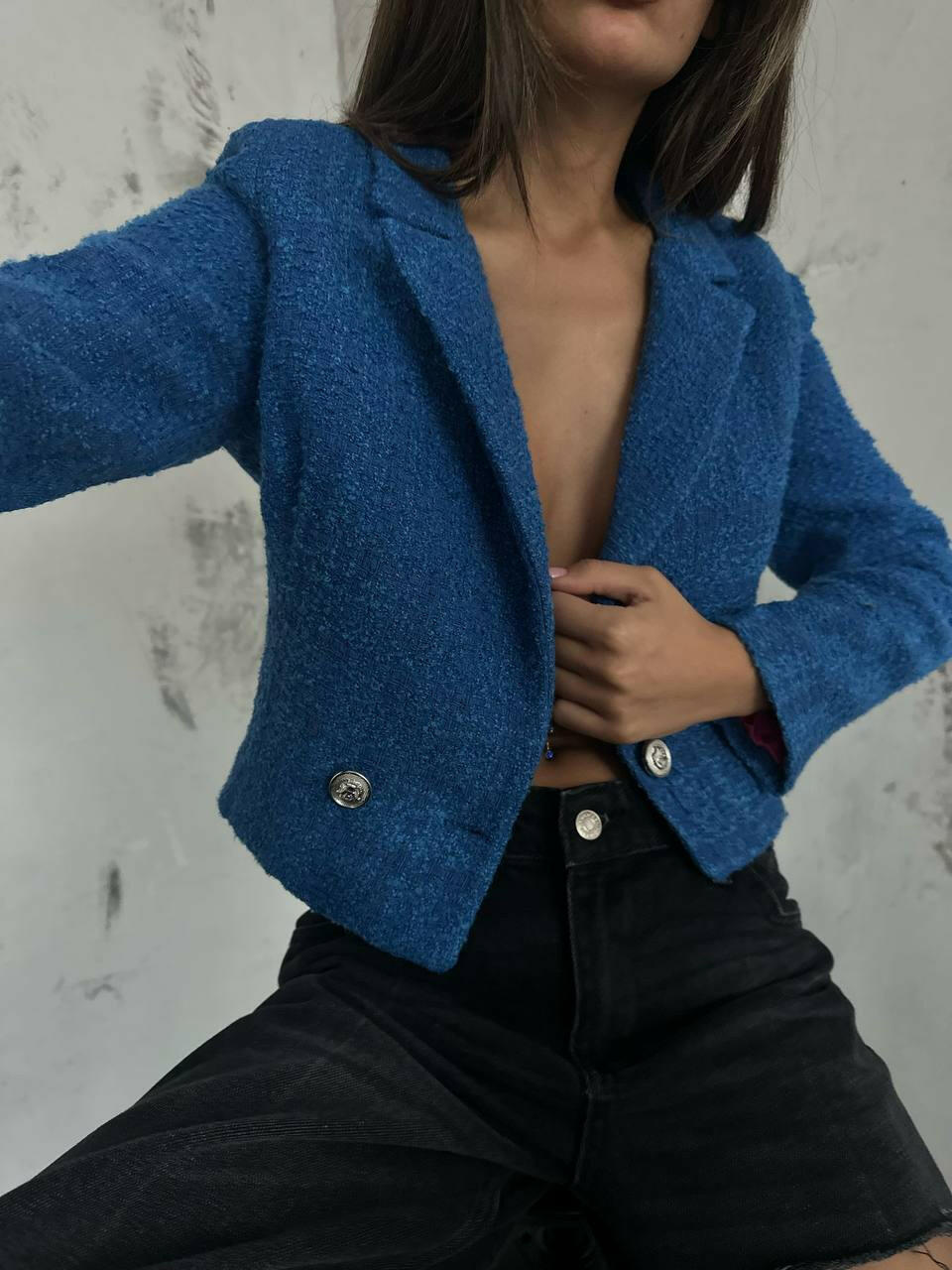 Blazer Tweed Crop Jacket BF23S07002 Blue.