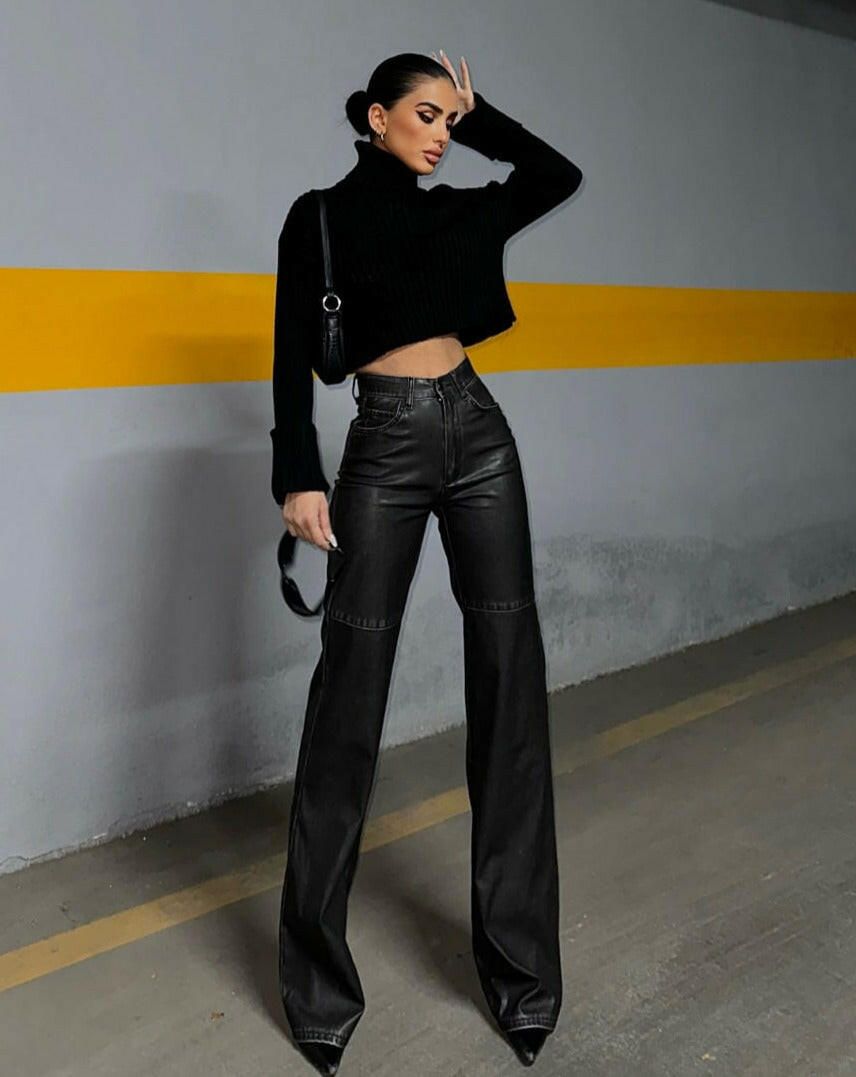 Effect Wash Leather Pants