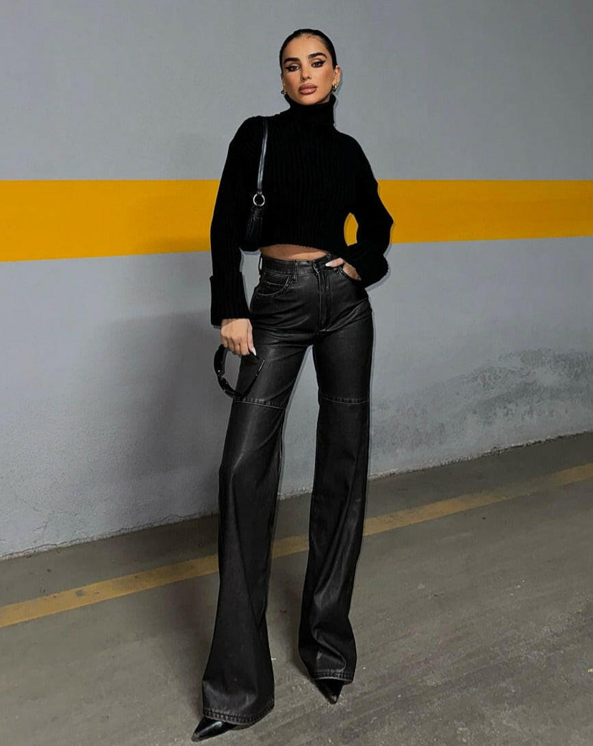 Effect Wash Leather Pants