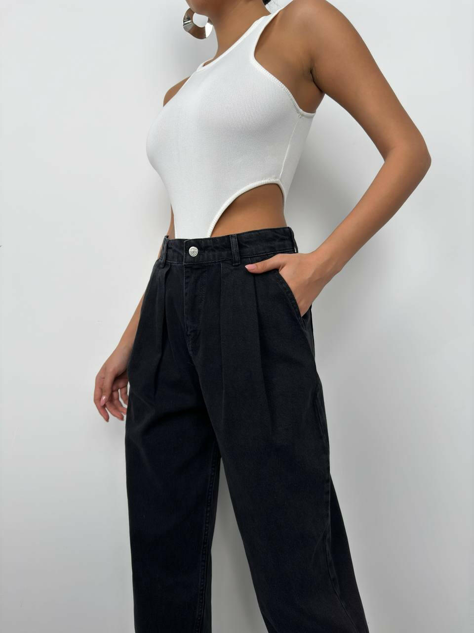 Collet Detailed High Waisted Jeans Smoke Snow Wash - Noxlook.