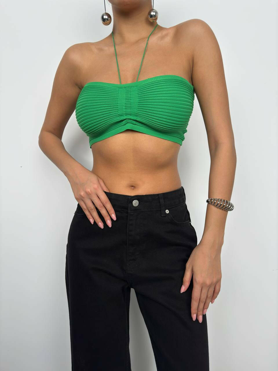 Neck-Tie Cropped Bralette Top BF23S50005 Green.