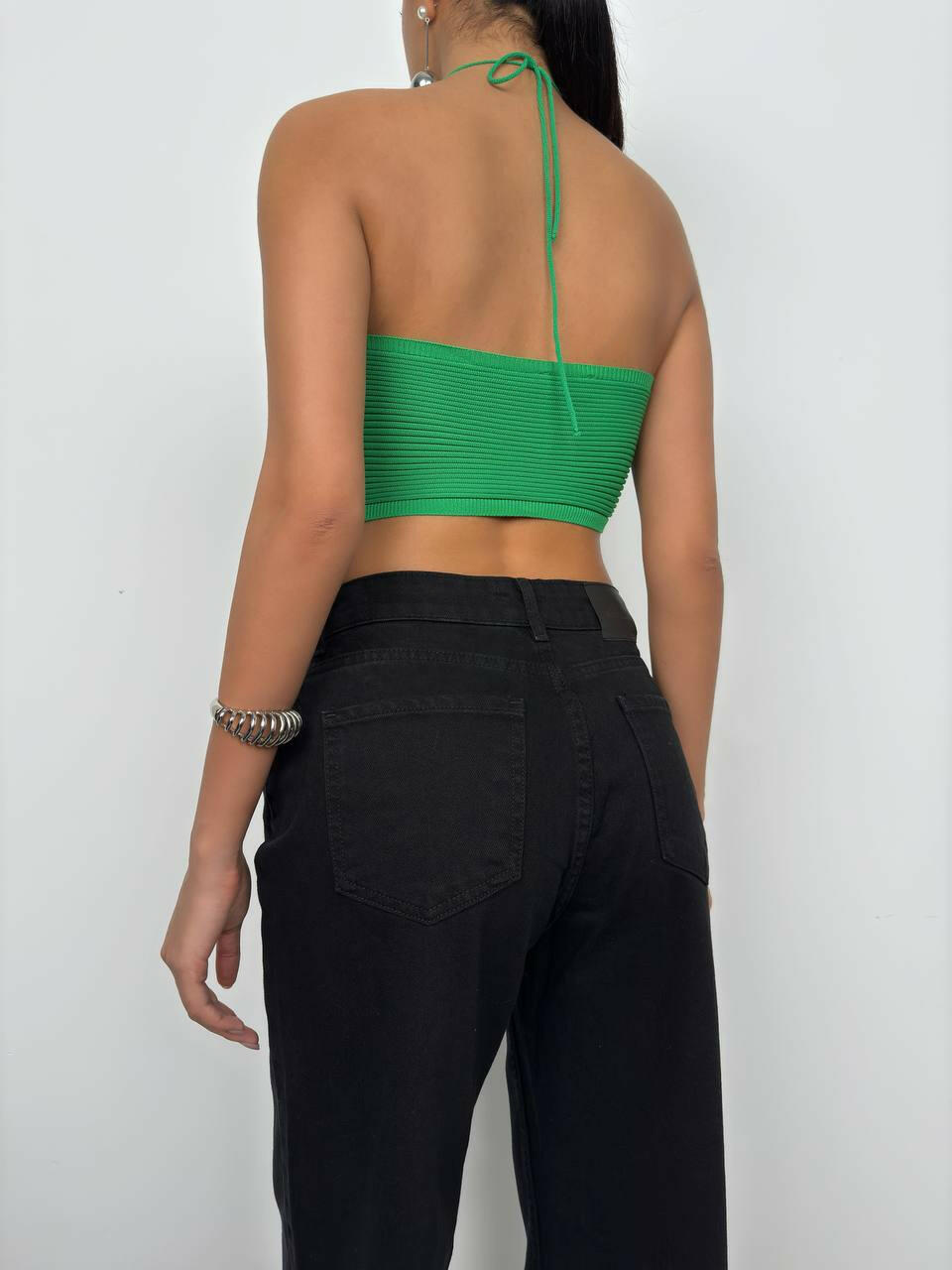 Neck-Tie Cropped Bralette Top BF23S50005 Green.