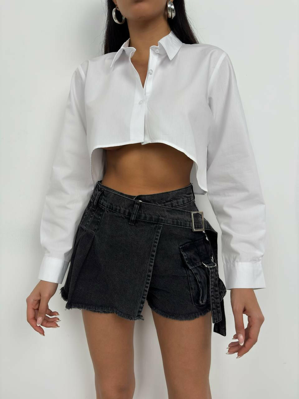 Asymmetrical Cut Crop Shirt