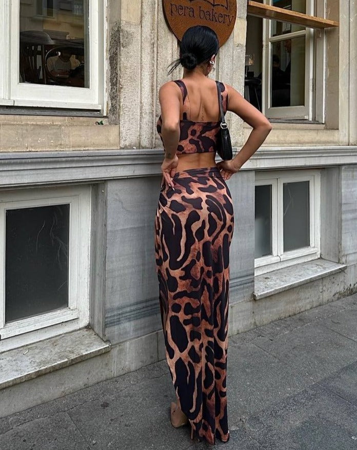 Leopard Patterned Deep Slit Suit