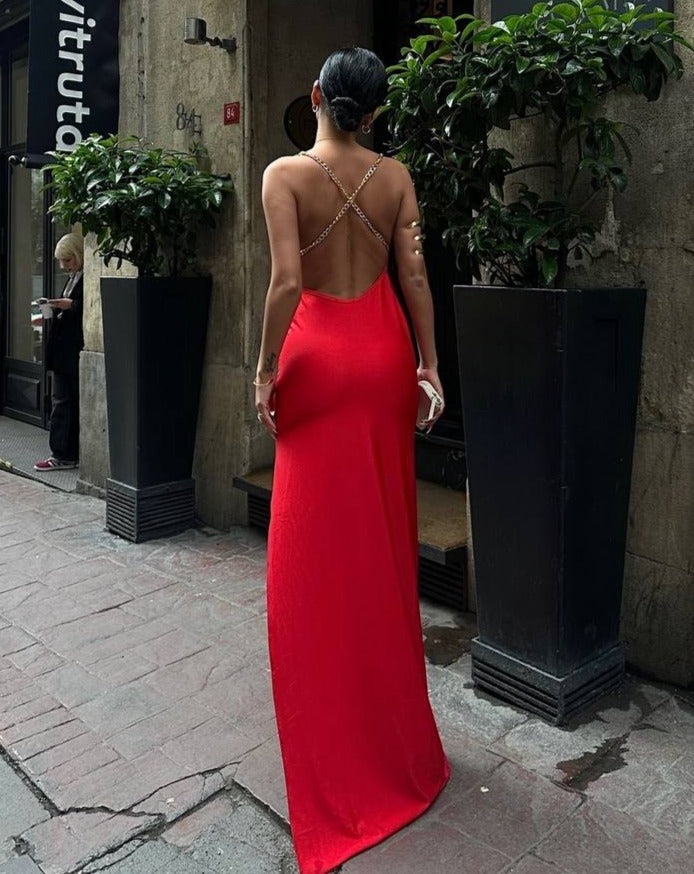 Chained Backless Red Dress