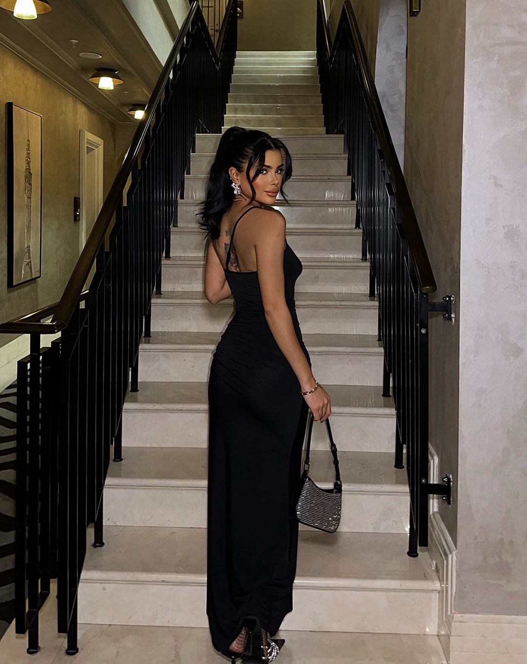 Black Deep Slit Dress