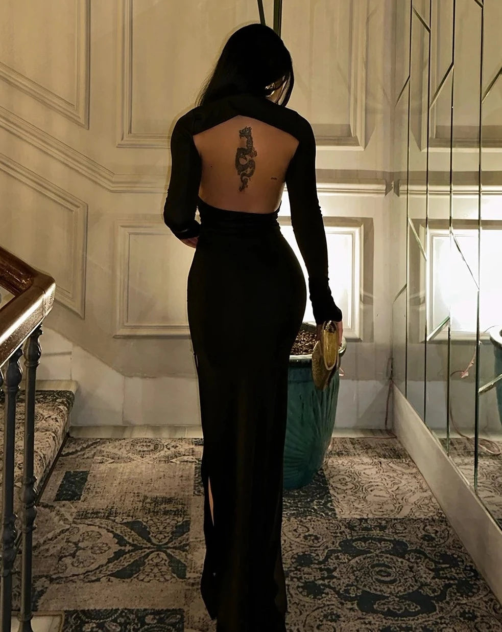Black Back Detail Long Dress
