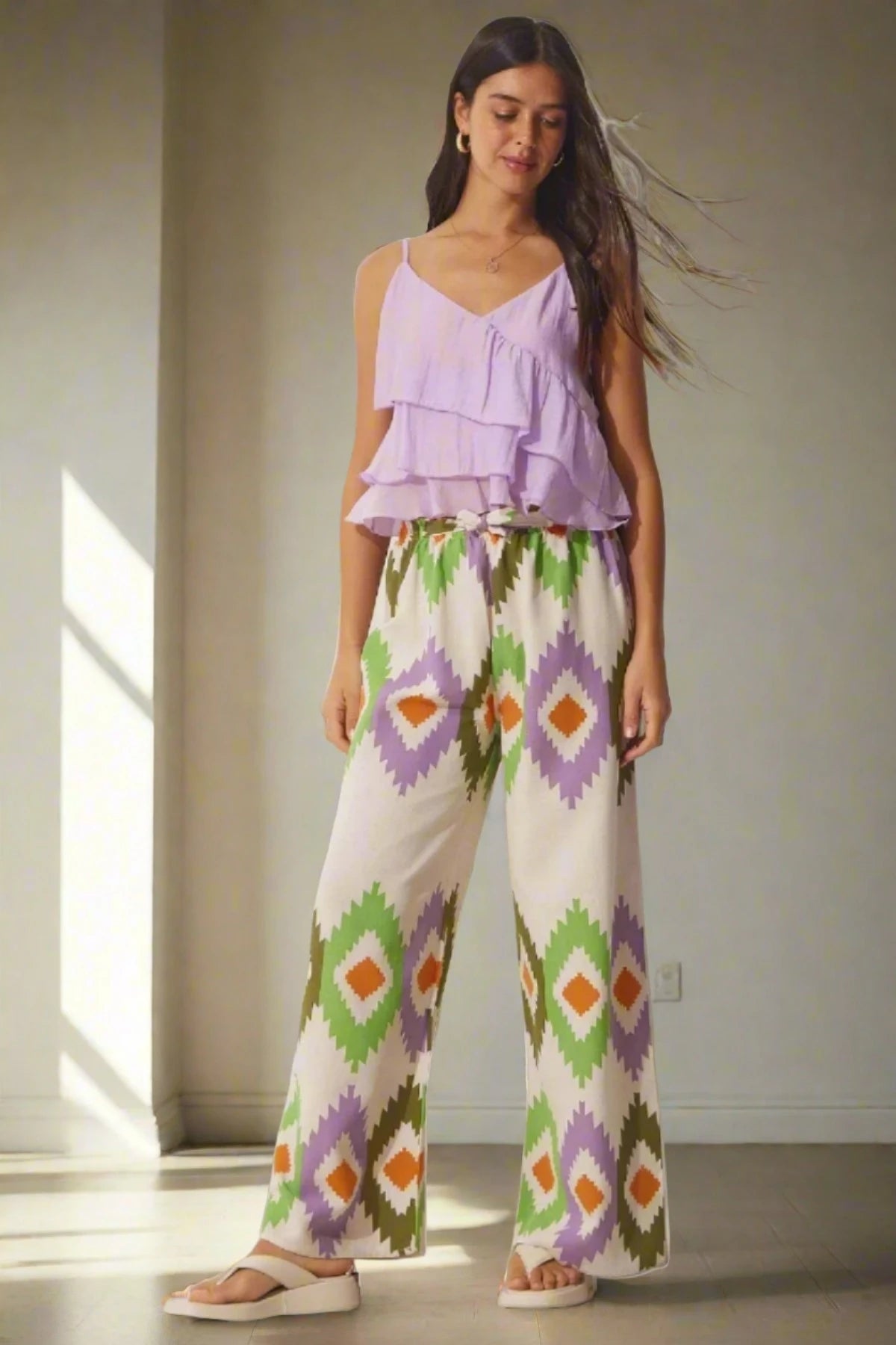 Floral Patterned Linen Palazzo Trousers