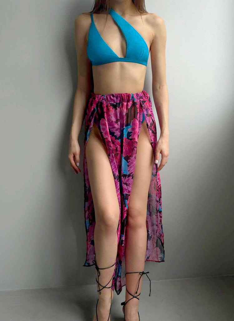 Both Side Slit Colorful Pareo in Fuchsia-Blue - Noxlook.