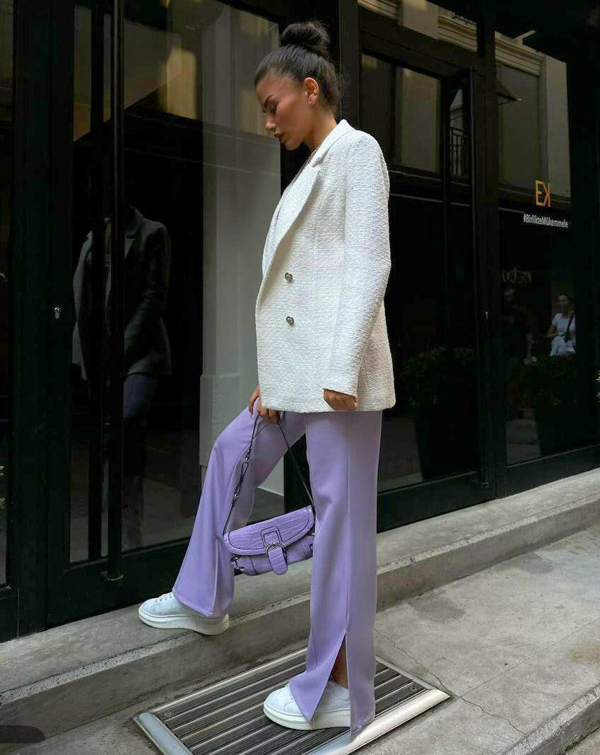 Flare-Leg Slit Pants in Lilac - Noxlook.