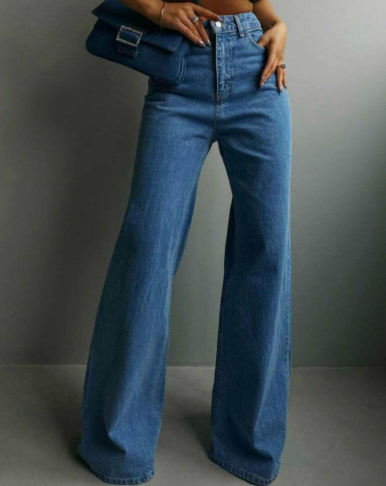 High-Waisted Palazzo Jeans in Blue - Noxlook.