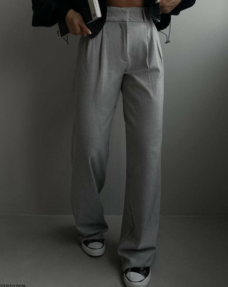 Folded Waist Trousers in Light Grey Palazzo Pants