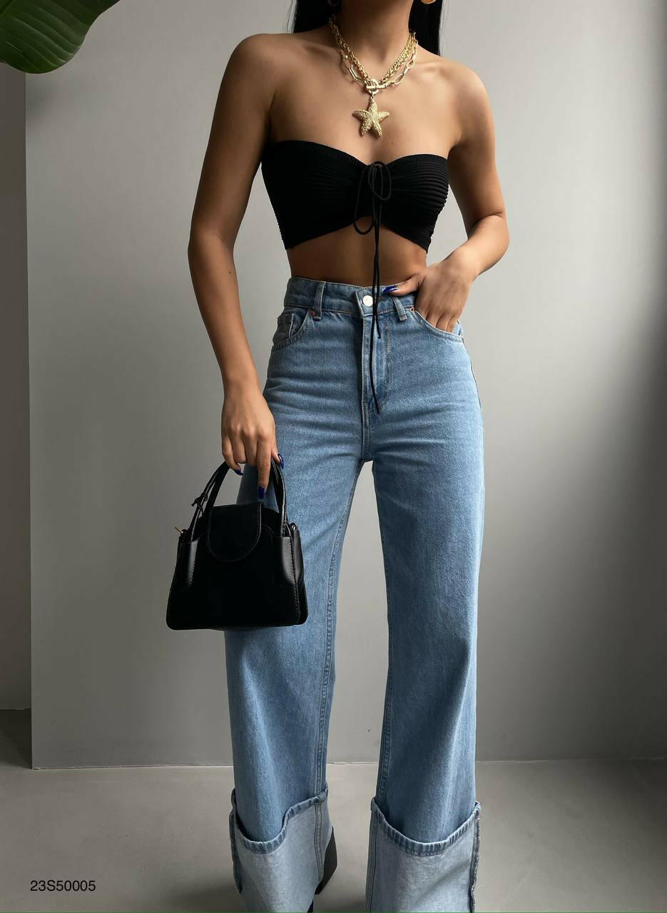 Neck Tie Shirred Crop in Black