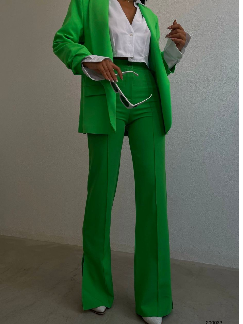 Office Wear Trousers Side Split Hems in Green - Noxlook.