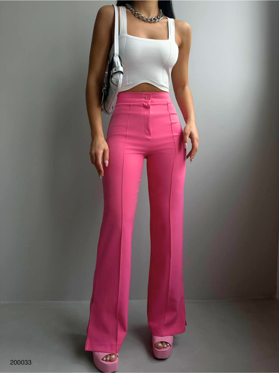 Office Wear Trousers Side Split Hems in Pink - Noxlook.