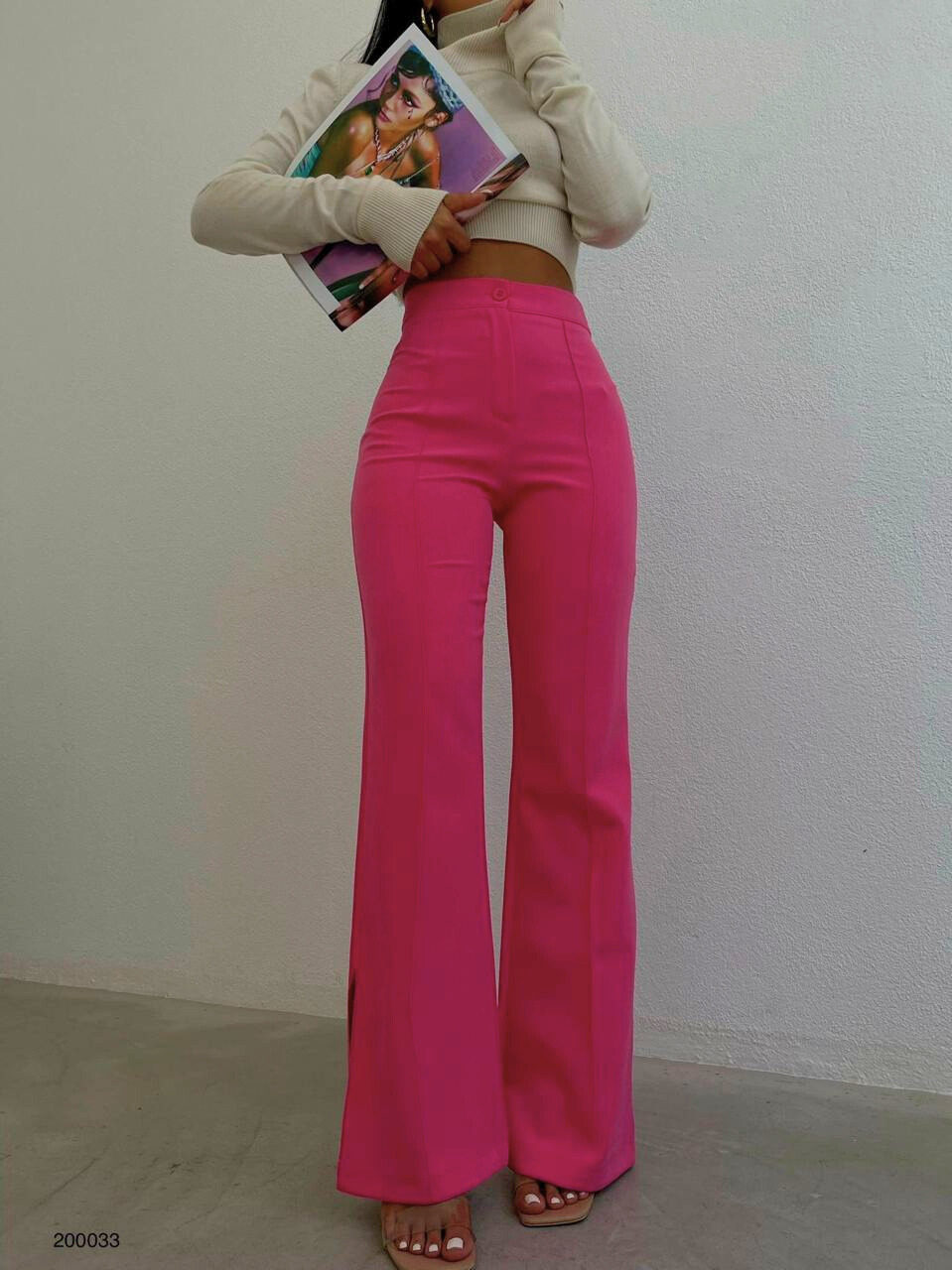 Office Wear Trousers Side Split Hems in Pink - Noxlook.