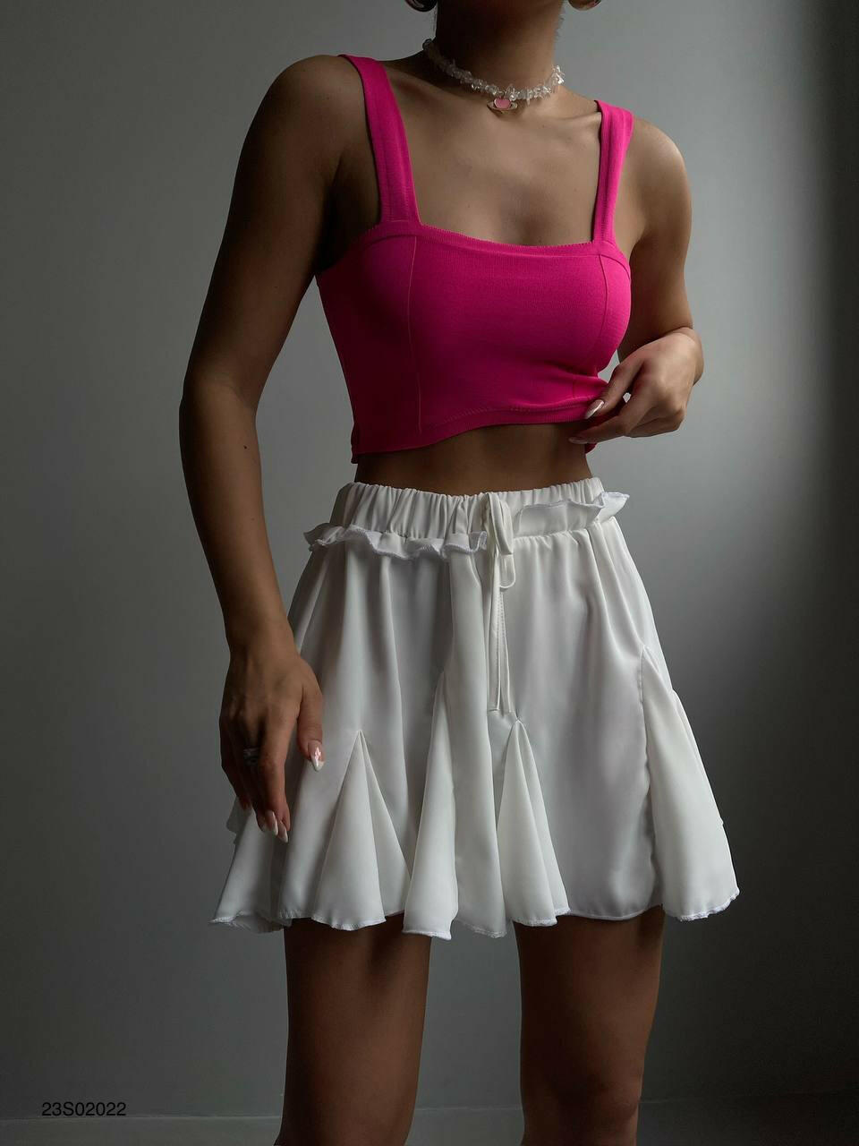 High Waisted Layered Cut Mini Pleated Trunks Skirt White - Noxlook.