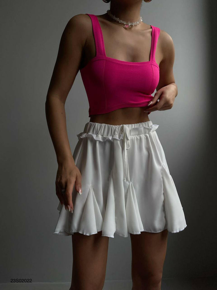 High Waisted Layered Cut Mini Pleated Trunks Skirt White - Noxlook.