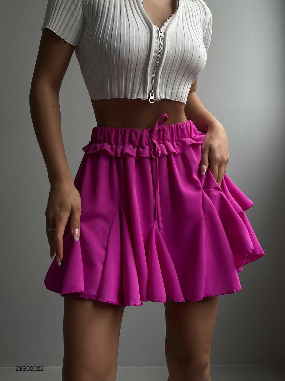 High Waisted Layered Cut Mini Pleated Trunks Skirt Fuchsia - Noxlook.