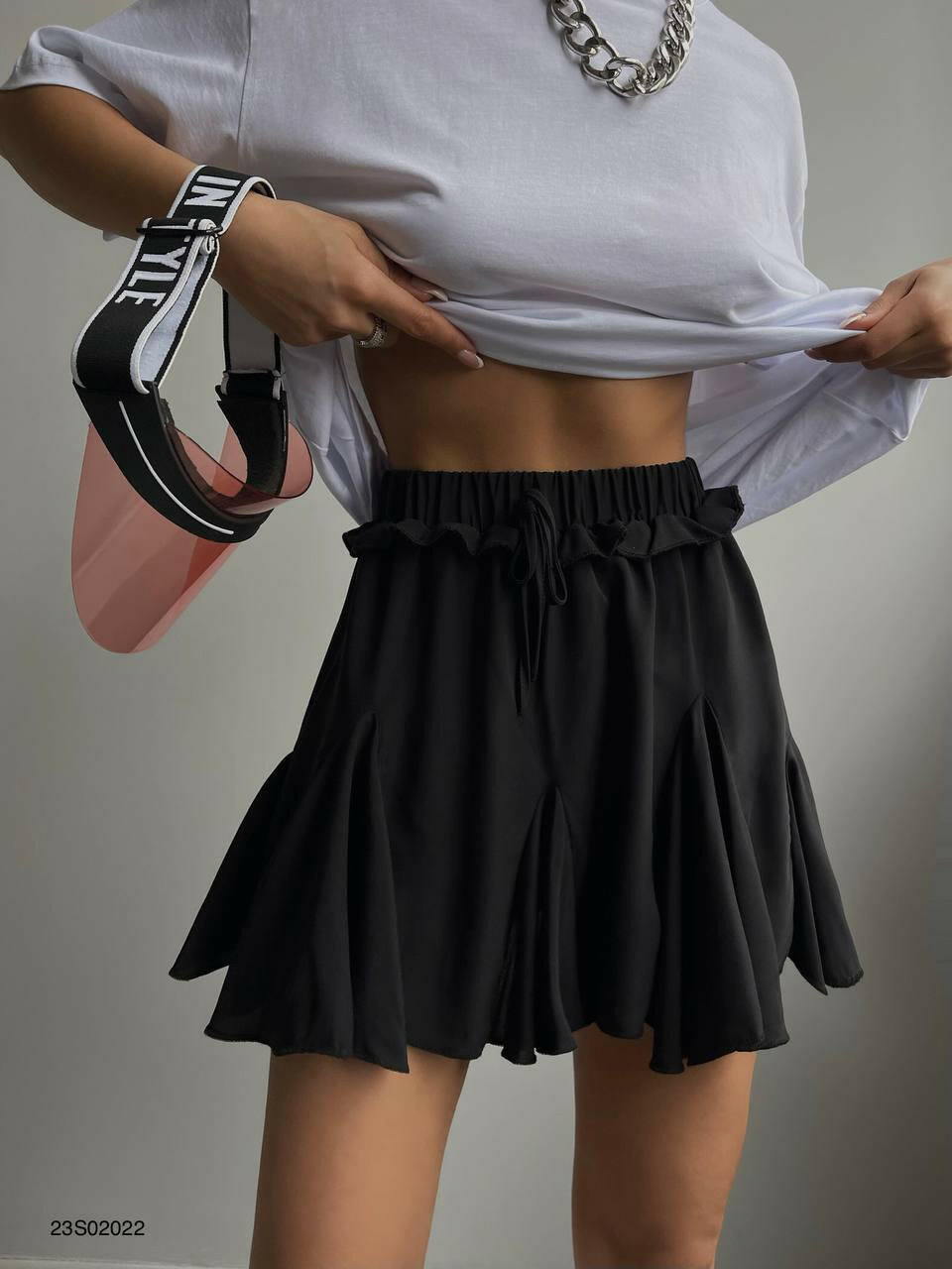 High Waisted Layered Cut Mini Pleated Trunks Skirt Black - Noxlook.