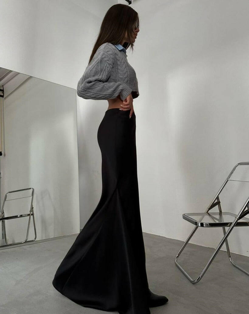 Maxi Length Satin Skirt Black - Noxlook.