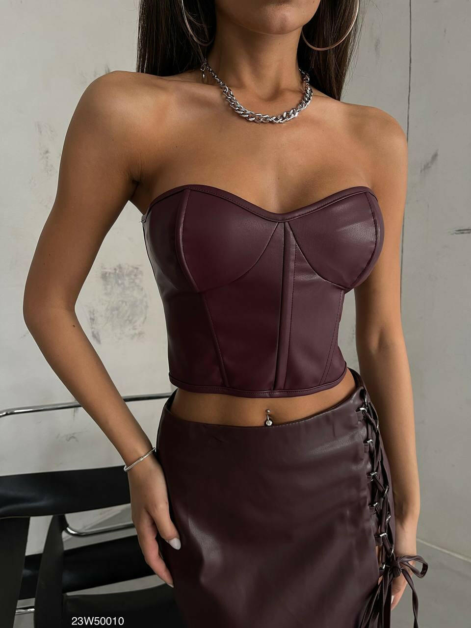Burgundy Faux Leather Crop Top.