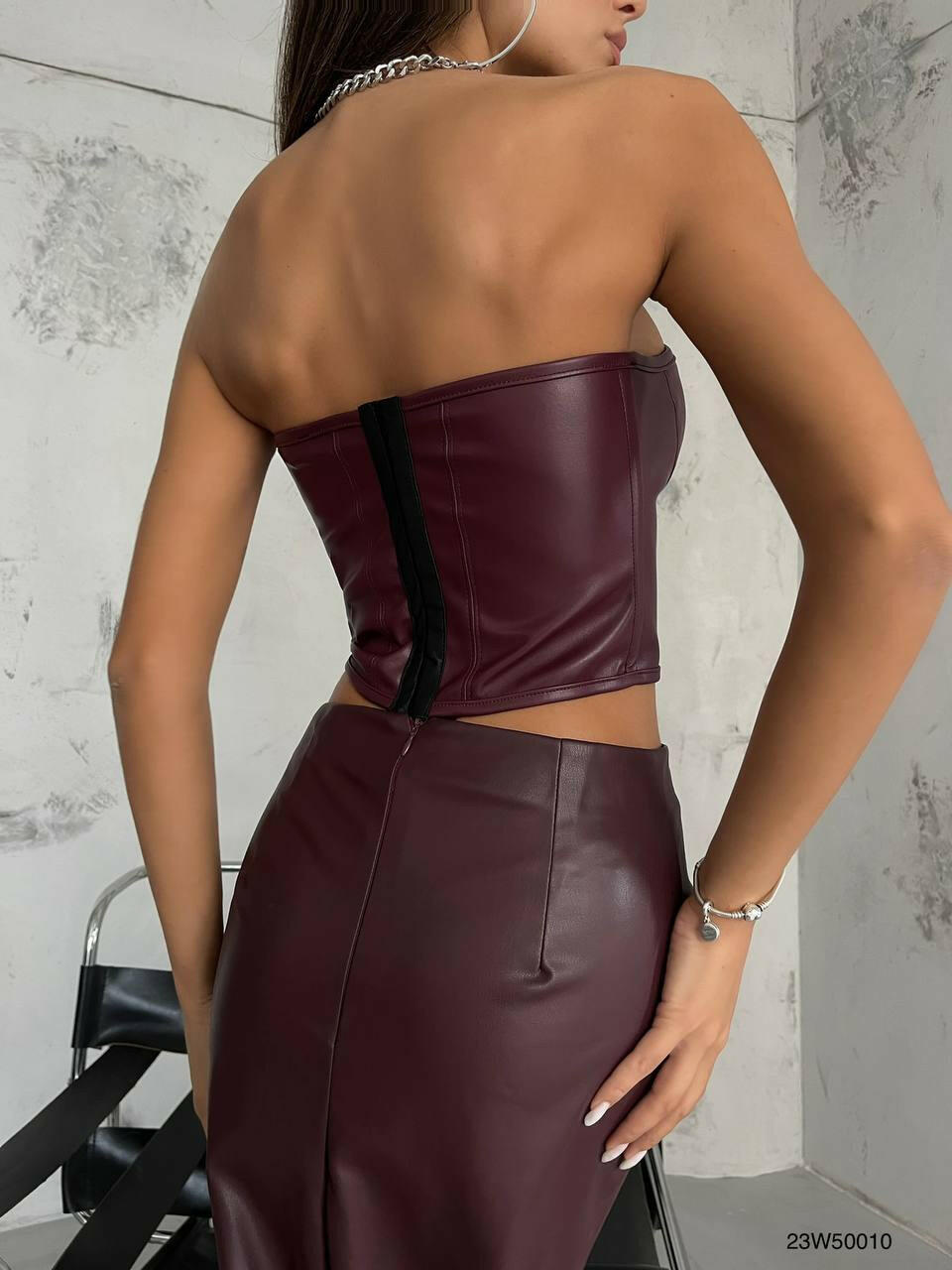 Burgundy Faux Leather Crop Top.