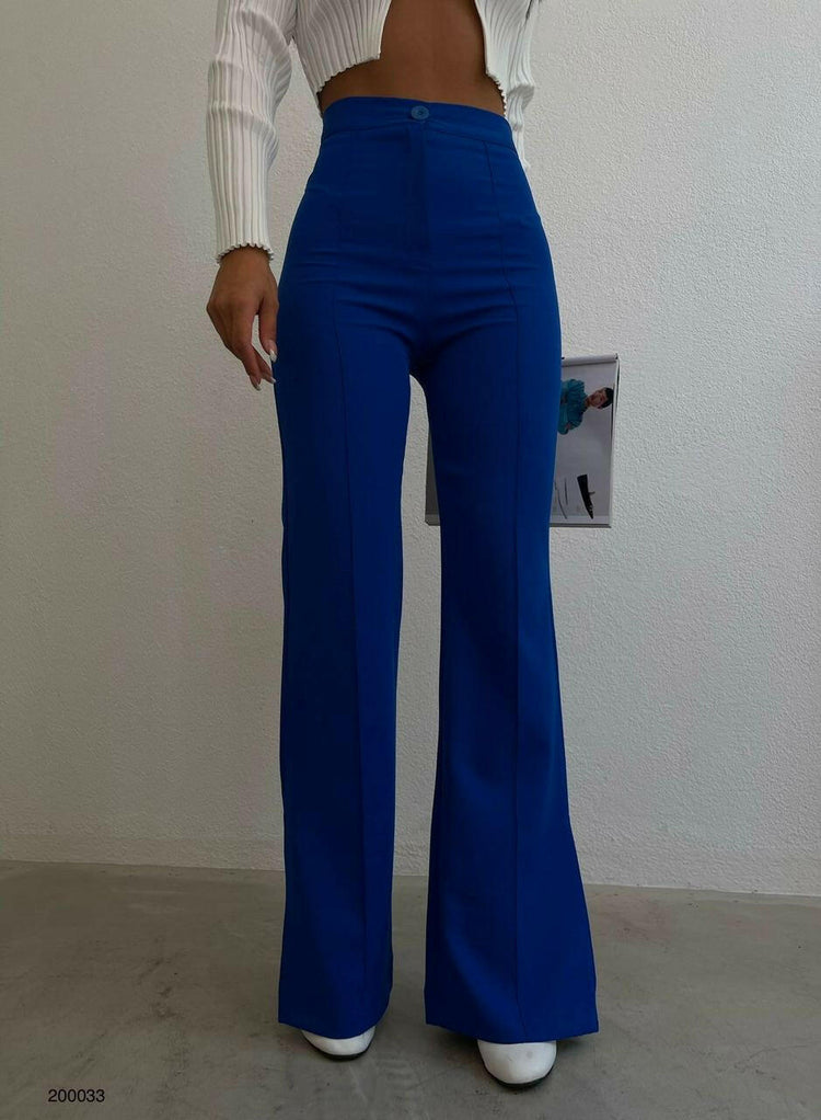Office Wear Trousers Side Split Hems in Saxe Blue - Noxlook.