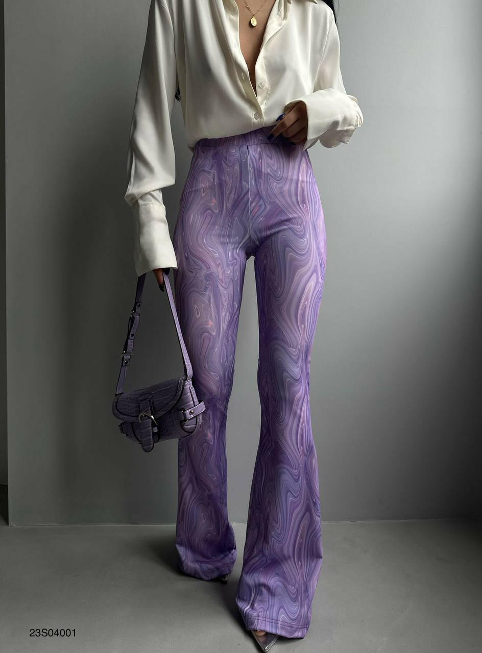 Flared Leggings Pattern High Waisted Casual Printed BF23S04001 Purple.