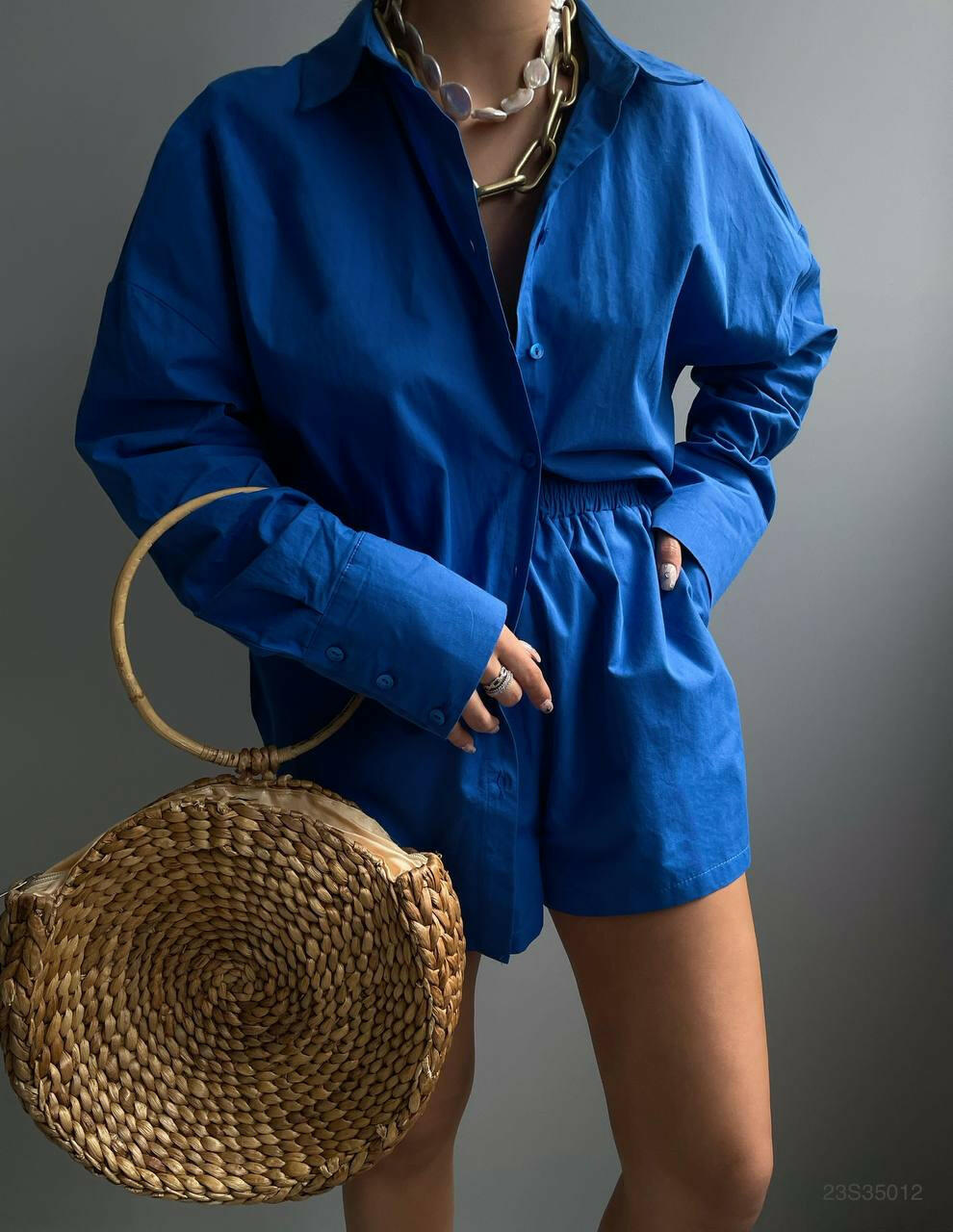 Oversized Pleated Short Set Tracksuit BF23S35012 Parlement Blue.